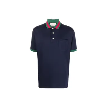 GUCCI Web Stripe collar Piqué Polo Shirt