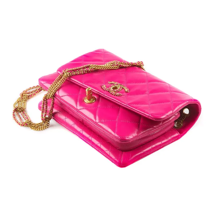 CHANEL Sheepskin And Gold Metal Flap Bag, Chain Bag, Shoulder Bag Trumpets Women's Dark Pink-2