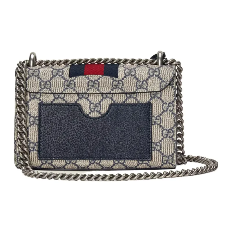 GUCCI Padlock Canvas With Leather Box Bag, Shoulder Bag, Crossbody Bag Trumpets Women's Light Camel/Blue/Red-2