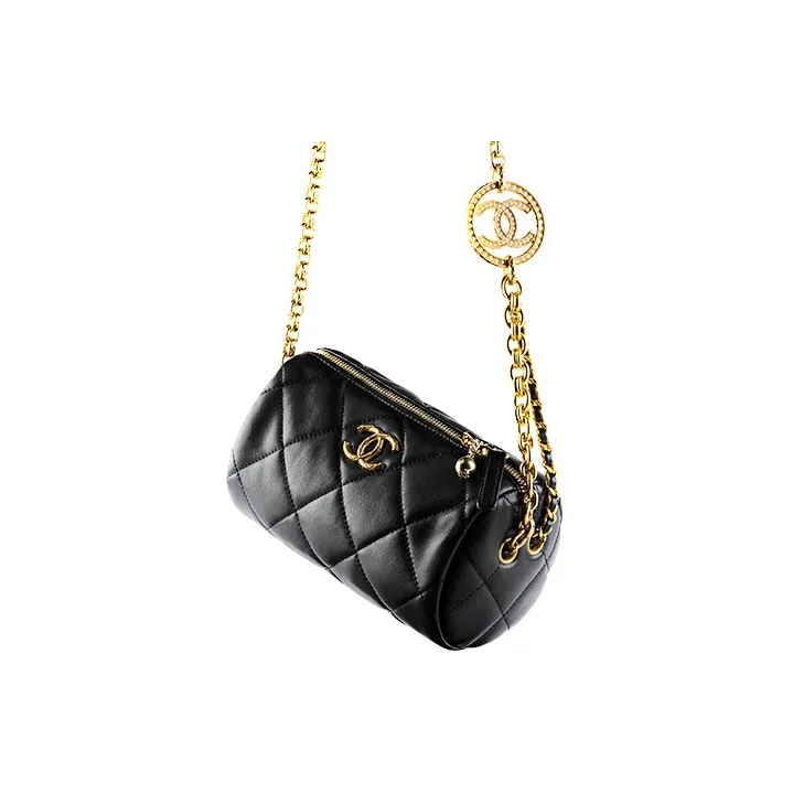 CHANEL 22A Early Autumn Sheepskin Cylinder Bag, Shoulder Bag, Crossbody Bag Women's Black-2