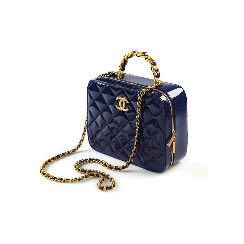 CHANEL 22A Early Autumn Patent Leather, Metal, Cow Leather Crossbody Bag Women's Marine Blue-1