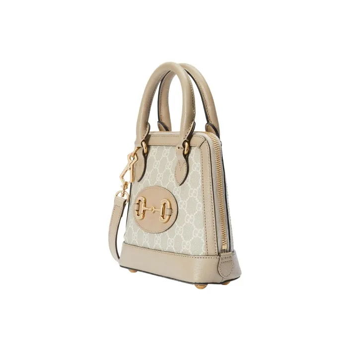 GUCCI Horsebit 1955 Canvas With Leather Saddle Bag, Handbag, Shoulder Bag, Crossbody Bag Mini Women's Ebony/Beige-1