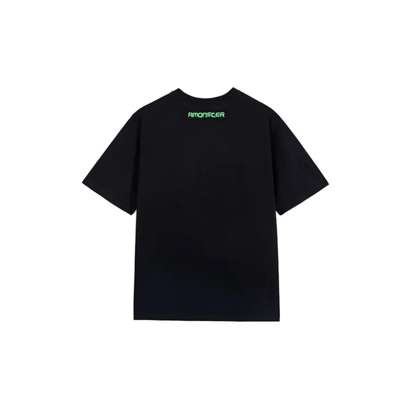 AMONSTER Straight Elbow-Length Sleeved T-Shirt Unisex Black Green-1