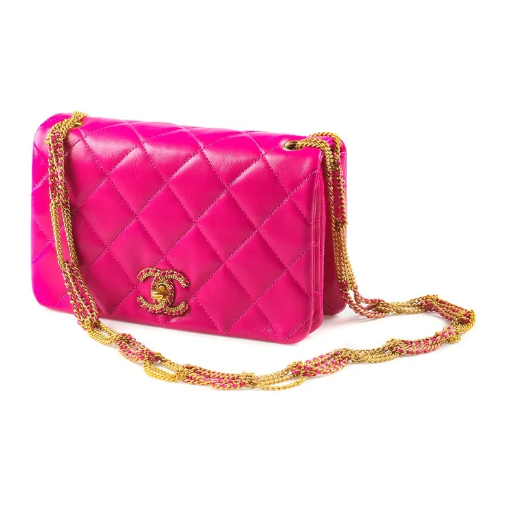 CHANEL Sheepskin And Gold Metal Flap Bag, Chain Bag, Shoulder Bag Trumpets Women's Dark Pink-1