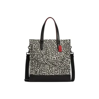 COACH Keith Haring Collaboration Graham Leather Tote Bag Crossbody Bag Shopping Bag Large Size Women's Black & White