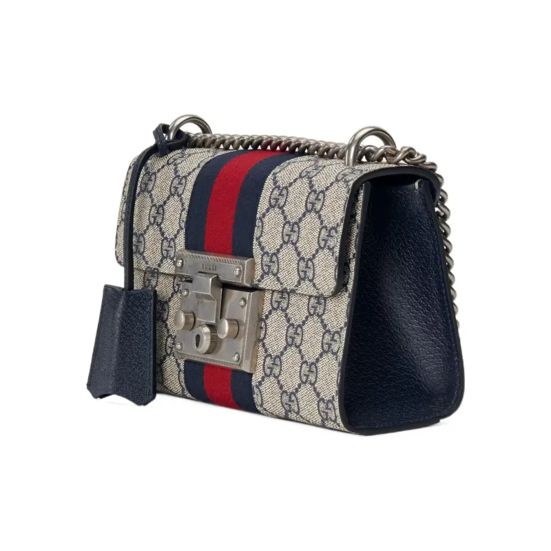 GUCCI Padlock Canvas With Leather Box Bag, Shoulder Bag, Crossbody Bag Trumpets Women's Light Camel/Blue/Red-1