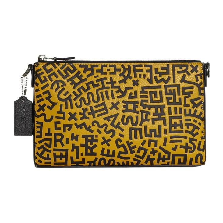 COACH Disney X Keith Haring Collaboration Holden Leather Shoulder Bag, Crossbody Bag Medium Size Unisex Yellow-1
