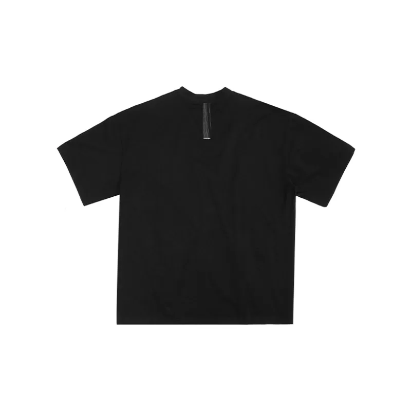 LVXWA Crew Neck Loose Fit Straight Short Sleeved T Shirt Unisex Black-1
