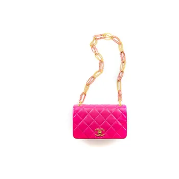 CHANEL Sheepskin And Gold Metal Flap Bag, Chain Bag, Shoulder Bag Trumpets Women's Dark Pink