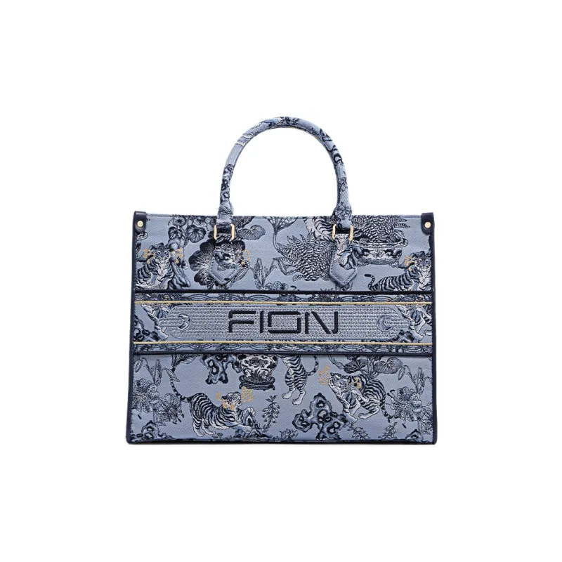 FION Fabric Tote Bag, Shopping Bag, Shoulder Bag, Handbag Tubas Women's Dark Blue/Pink-5