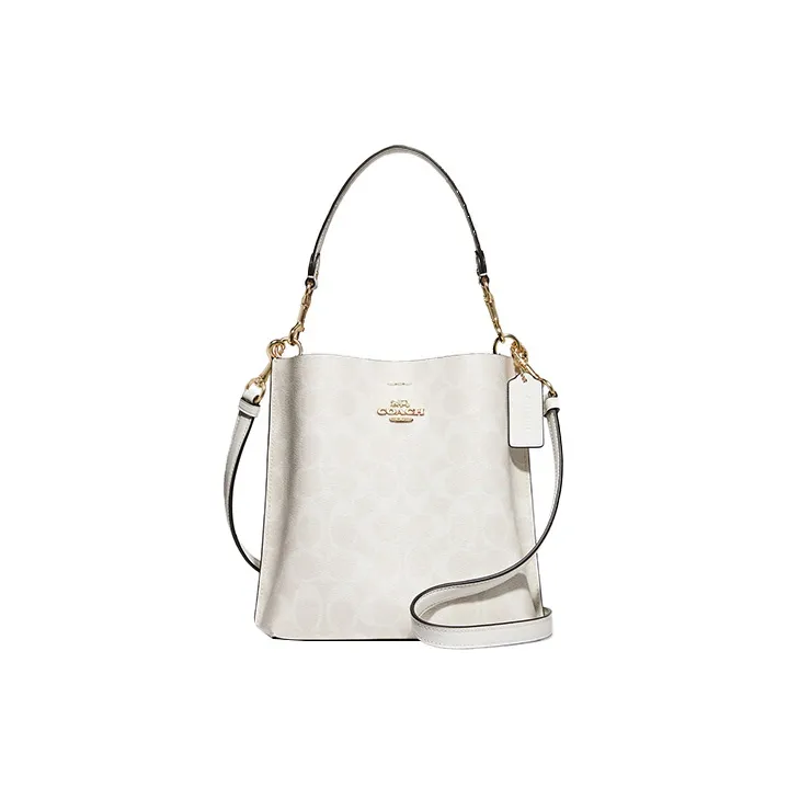 COACH Mollie Artificial Leather Bucket Bag Handbag Shoulder Bag Crossbody Bag Small Size Women's Chalk White-0