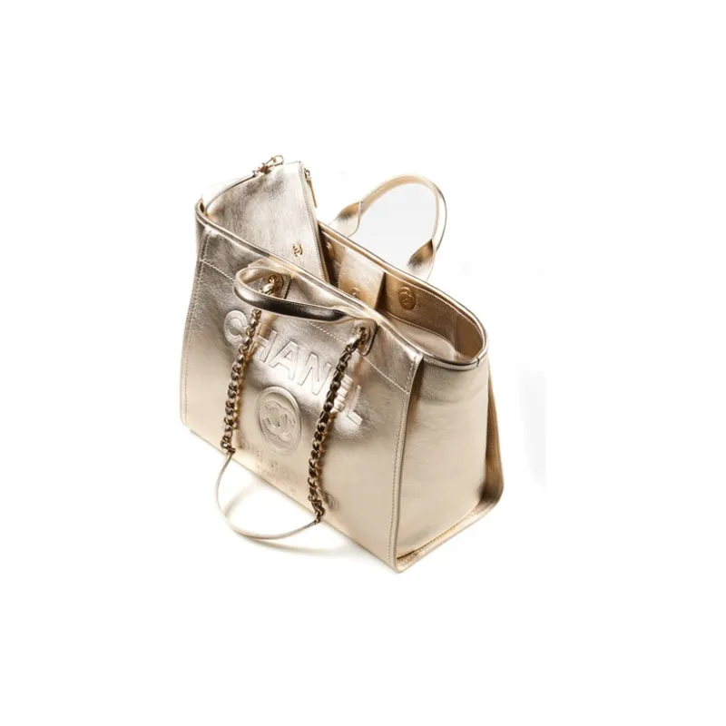 CHANEL 22A Early Autumn Logo Handbag Tubas Women's Gold-1