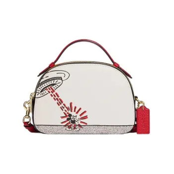 COACH X Disney Collaboration X Keith Haring Serena Pebbled Leather Shoulder Bag Crossbody Bag Small Size Women's White