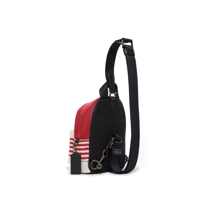 COACH Disney X Keith Haring Collaboration West Pebbled Leather Backpack Chest Bag Shoulder Bag Mini Unisex White & Red-1