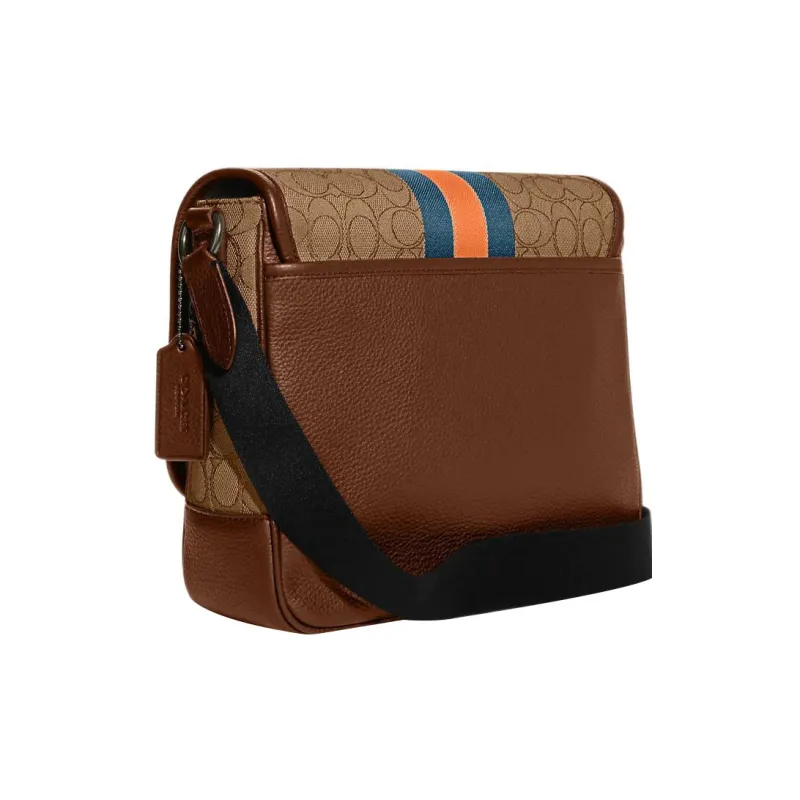 COACH Thompson Fabric With Pebbled Leather Shoulder Bag Crossbody Bag Medium Size Men's Brown & Orange & Blue-1
