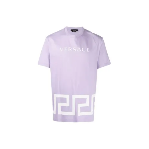 VERSACE Men Logo Printed Round Neck Short Sleeve T-shirt Purple