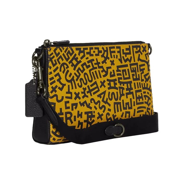 COACH Disney X Keith Haring Collaboration Holden Leather Shoulder Bag, Crossbody Bag Medium Size Unisex Yellow-2