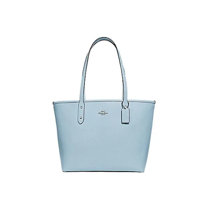 COACH City Zip Tote Cross-Stitch Leather Tote Bag Shopping Bag Handbag Shoulder Bag Large Size Women's Light Blue-0