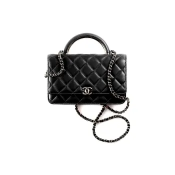 CHANEL Wallet On Chain With Handle Lambskin & Gold Black Black