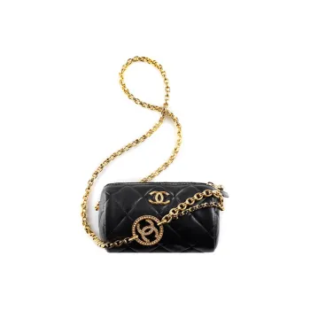 CHANEL 22A Early Autumn Sheepskin Cylinder Bag, Shoulder Bag, Crossbody Bag Women's Black