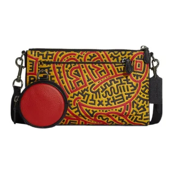 COACH Disney X Keith Haring Collaboration Holden Leather Shoulder Bag, Crossbody Bag Medium Size Unisex Yellow