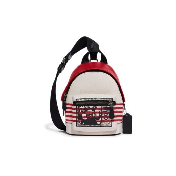COACH Disney X Keith Haring Collaboration West Pebbled Leather Backpack Chest Bag Shoulder Bag Mini Unisex White & Red