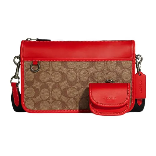 COACH Heritage Cow Leather One Shoulder Handbag, Crossbody Bag Medium Size Men's Brown & Red