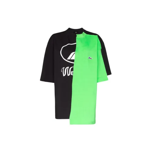 WE11DONE T-Shirts Unisex Black/Green Patchwork