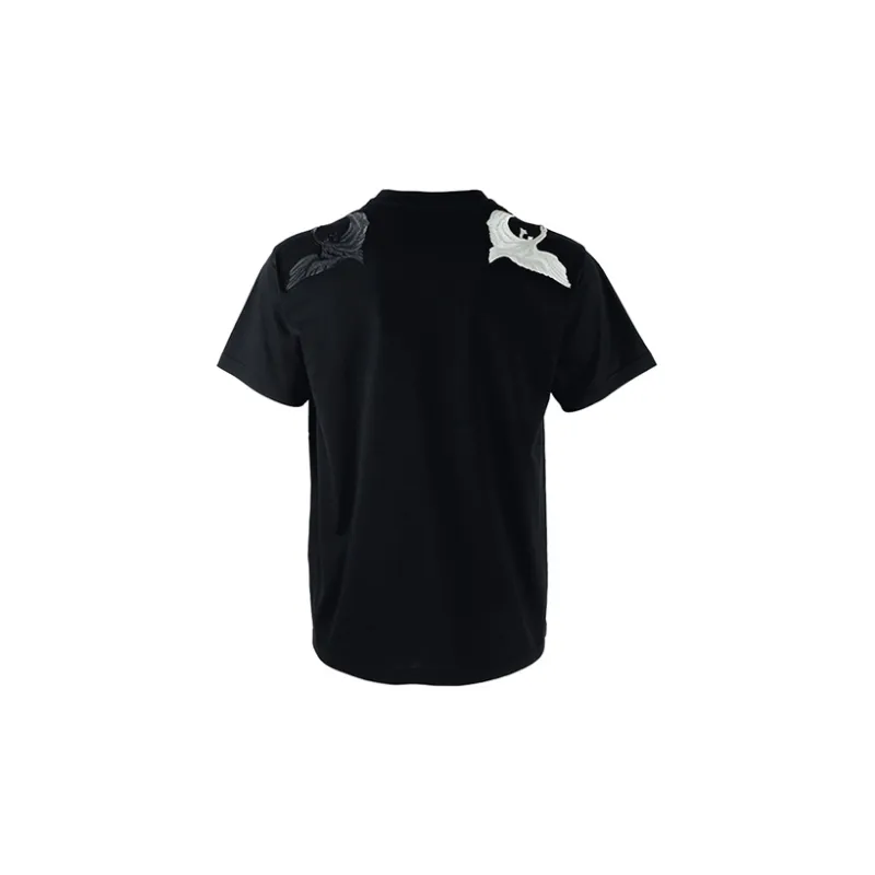Burberry Solid Color Swan Pattern Embroidery Crew Neck Short Sleeved Shirt T Shirt Men's Black-1