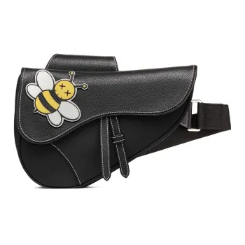 DIOR KAWS Collaboration Saddle Calfskin Bee Saddle Bag Fanny Pack Sling Bag Shoulder Bag Crossbody Bag Men's Black