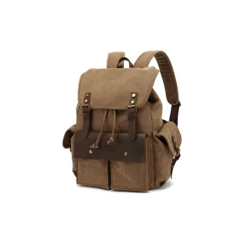 Slazenger Canvas With Top Grain Cow Leather Backpack Regular Unisex Gray/Khaki/Black