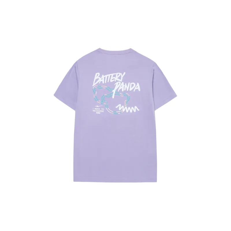 Erke Battery Panda Crew Neck Fitted Straight Short Sleeved T Shirt Men's Air Purple-1