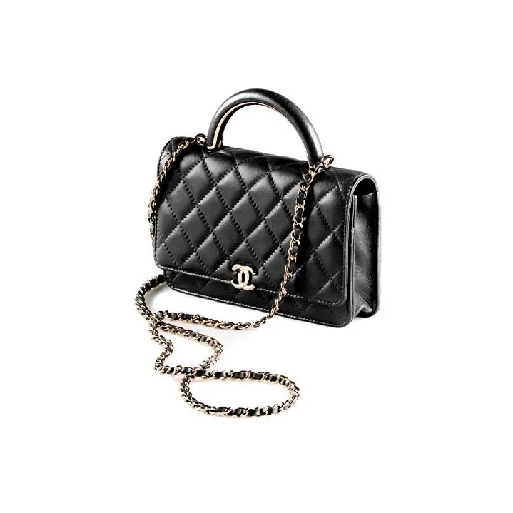 CHANEL Wallet On Chain With Handle Lambskin & Gold Black Black-1
