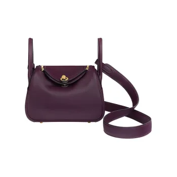 HERMES Lindy Swift Leather Crossbody Bags Shoulder Bags Handbags Mini Women's Black/Grape Purple/Royal Blue