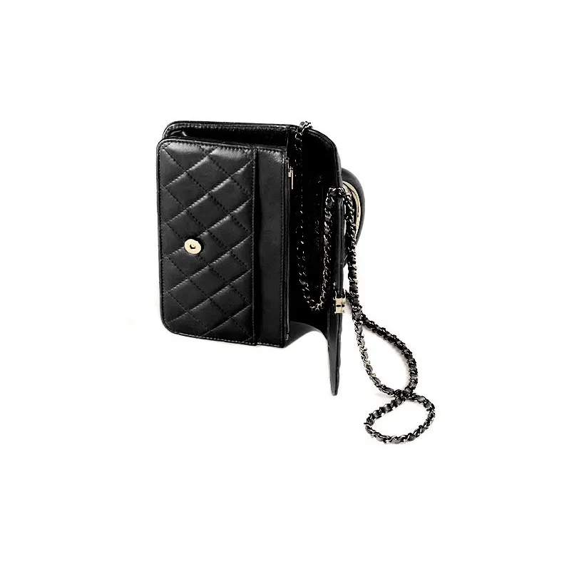 CHANEL Wallet On Chain With Handle Lambskin & Gold Black Black-2