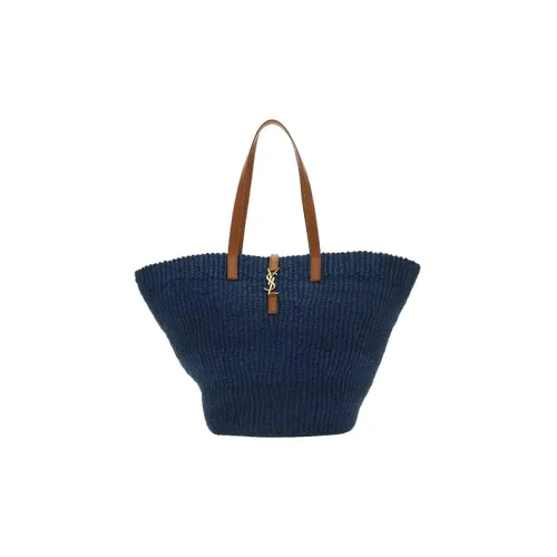 SAINT LAURENT Cow Leather Tote Bag Shopping Bag Handbag Women's Blue/Purple