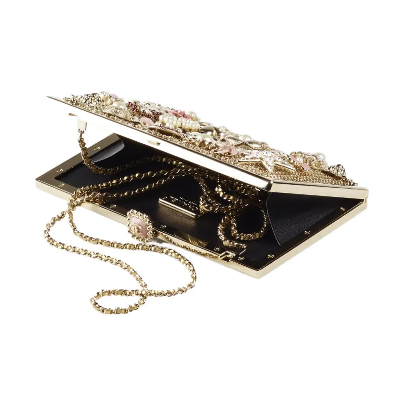 CHANEL 22A Early Autumn Enamel Glazed Pearl Decoration Evening Bag, Clutch, Shoulder Bag, Crossbody Bag Women's Gold-1