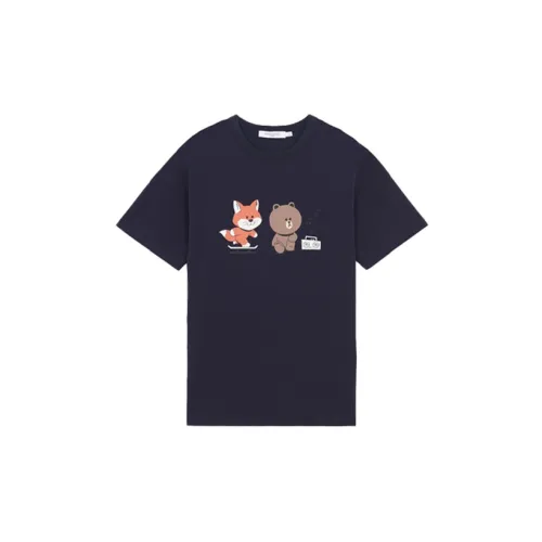 Line Friends X Maison Kitsune T-Shirts Unisex Blue