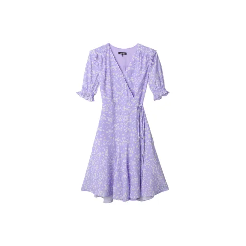 Dimple Hsu Short-Sleeved Dresses Women's Purple Base With White Chrysanthemum Design