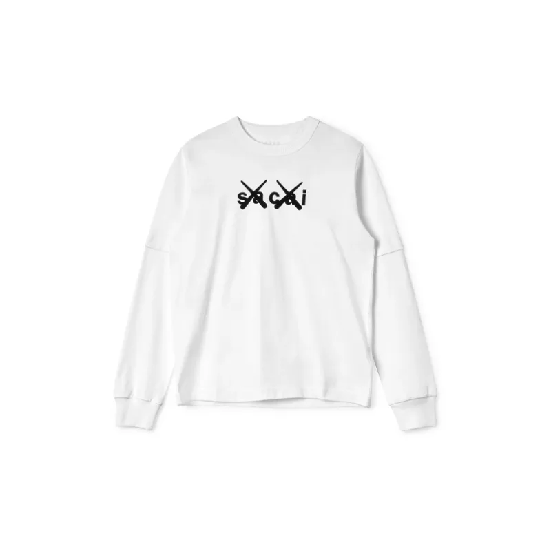 KAWS X Sacai Flock Print Long Sleeve T-shirt - POIZON
