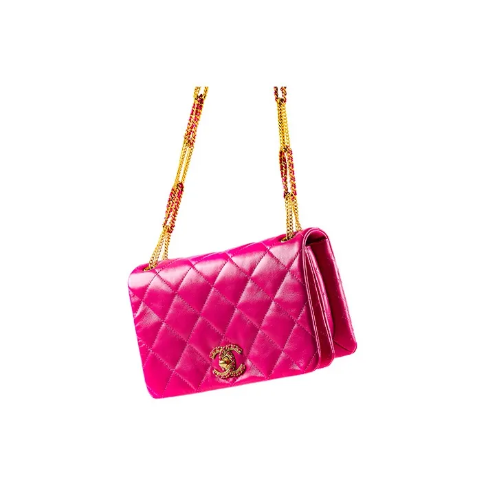 CHANEL Sheepskin And Gold Metal Flap Bag, Chain Bag, Shoulder Bag Trumpets Women's Dark Pink-3