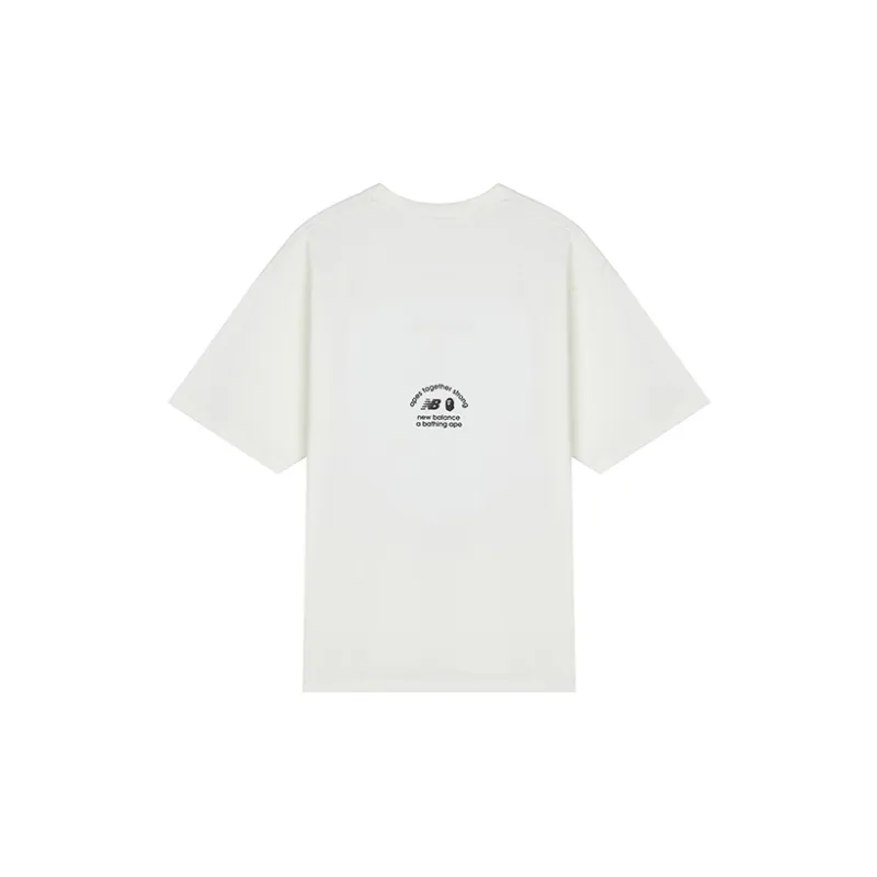 New Balance X BAPE Men's Collaboration Retro Logo Print Crewneck T-Shirt White-1