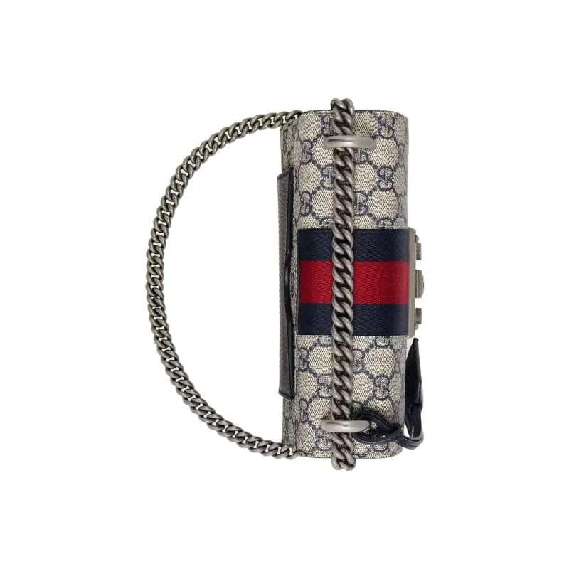 GUCCI Padlock Canvas With Leather Box Bag, Shoulder Bag, Crossbody Bag Trumpets Women's Light Camel/Blue/Red-4