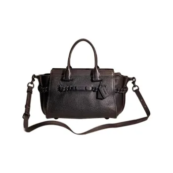 COACH Swagger Pebbled Leather Handbag Shoulder Bag Crossbody Bag Large Size Women's Black