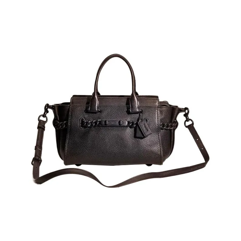 COACH Swagger Pebbled Leather Handbag Shoulder Bag Crossbody Bag Large Size Women's Black-0