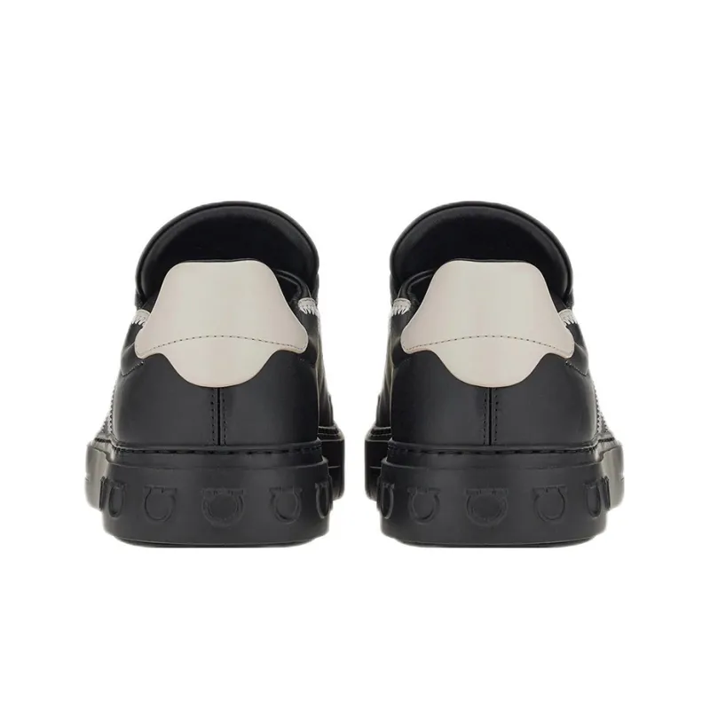FERRAGAMO GANCINI Low Top Stylish Skateboarding Shoes Men's Black Gray-3