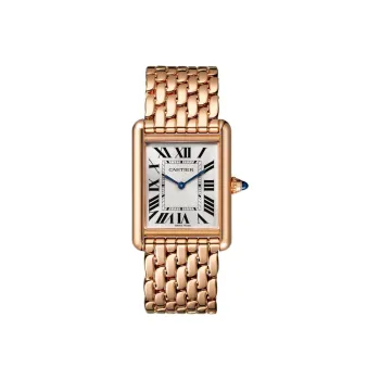 CARTIER TANK DE Manual Mechanical Movement Women's Watch 33.7*25.5mm Silver Dial 18K Rose Gold Strap