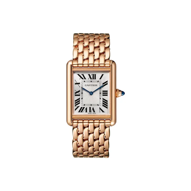 CARTIER TANK DE Manual Mechanical Movement Women's Watch 33.7*25.5mm Silver Dial 18K Rose Gold Strap-0