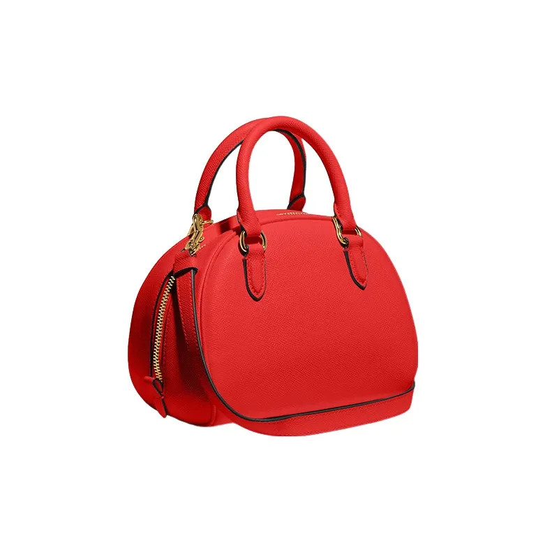 COACH Sydney Cross-Stitch Leather Dome Bag Handbag Shoulder Bag Crossbody Bag Small Size Women's Miami Red-1