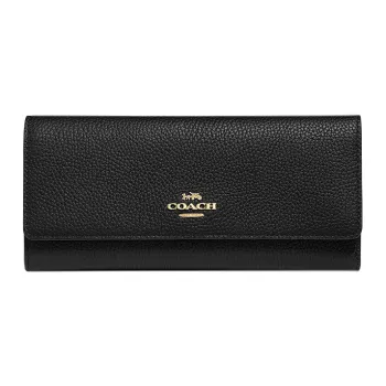 COACH Trifold Wallet Soft Leather Clutches Wallets Small Size Women's Black